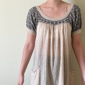 Free People Fair Isle Tie Back Cream Tunic Top